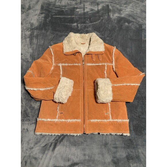 Vintage Wilsons Maxima Women Jacket XL Orange Zip Front Faux Fur Penny Lane Flaw - Picture 2 of 16